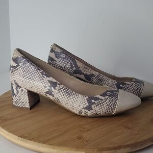 Cole Haan Go-To Block Heel Leather Pump Cement Python Print Size 6B
